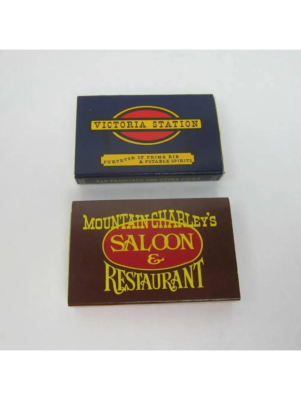 2 Vintage Matchboxes Victoria Station Mountain Charleys Saloon California Match